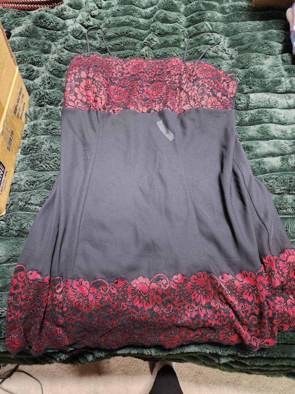 Vintage Cacique Black Slip with Red Floral Lace Trim